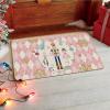 Artoid Mode Pink Diamond Plaid Nutcracker Christmas Doormat, Winter Home Decor Low-Profile Door Mat Floor Mat 17×29 Inch(Pink)