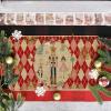 Artoid Mode Pink Diamond Plaid Nutcracker Christmas Doormat, Winter Home Decor Low-Profile Door Mat Floor Mat 17×29 Inch(Red)