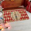 Artoid Mode Pink Diamond Plaid Nutcracker Christmas Doormat, Winter Home Decor Low-Profile Door Mat Floor Mat 17×29 Inch(Red)