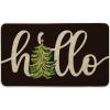Artoid Mode Black Hello Xmas Tree Christmas Doormat, Winter Low-Profile Switch Rug Home Decor Door Mat Floor Mat for Outdoor Indoor 17×29 Inch(Black)