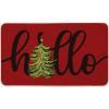 Artoid Mode Black Hello Xmas Tree Christmas Doormat, Winter Low-Profile Switch Rug Home Decor Door Mat Floor Mat for Outdoor Indoor 17×29 Inch(Red)