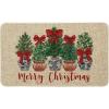 Artoid Mode Red Bow Xmas Tree Potted Plant Merry Christmas Doormat, Winter Low-Profile Switch Rug Home Decor Door Mat Floor Mat for Outdoor Indoor 17×29 Inch