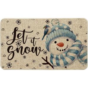 Artoid Mode Blue Snowman Let It Snow Winter Doormat, Snowflakes Christmas Home Decor Low-Profile Switch Rug Door Mat Floor Mat for Indoor Outdoor 17×29 Inch(Blue)