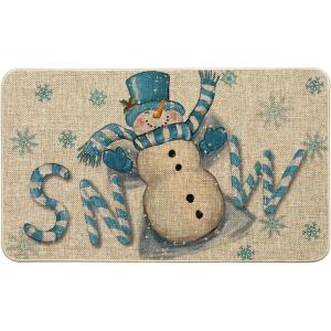 Artoid Mode Candy Cane Snowman Winter Doormat, Christmas Low-Profile Switch Rug Home Decor Door Mat Floor Mat for Outdoor Indoor 17×29 Inch(Blue)