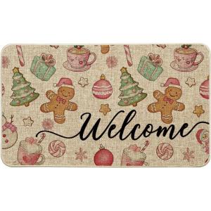 Artoid Mode Candy Gingerbread Man Welcome Christmas Doormat, Winter Low-Profile Switch Rug Home Decor Door Mat Floor Mat for Outdoor Indoor 17×29 Inch