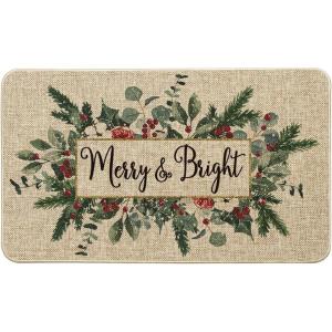 Artoid Mode Merry&Bright Eucalyptus Leaves Holly Christmas Doormat, Winter Xmas Home Decor Low-Profile Switch Rug Door Mat Floor Mat for Indoor Outdoor 17×29 Inch(Beige)
