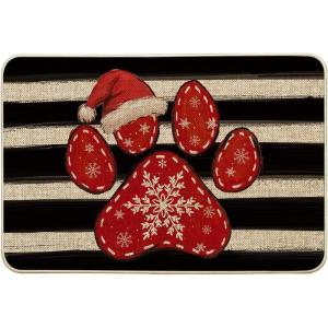 Artoid Mode Paw Print Hat Christmas Doormat, Winter Xmas Home Decor Low-Profile Switch Rug Door Mat Floor Mat for Indoor Outdoor 17×29 Inch(Beige)
