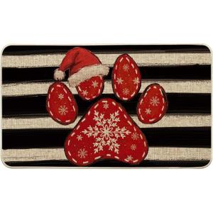 Artoid Mode Paw Print Hat Christmas Doormat, Winter Xmas Home Decor Low-Profile Switch Rug Door Mat Floor Mat for Indoor Outdoor 17×29 Inch(Red)