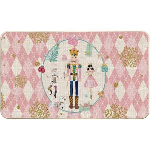 Artoid Mode Pink Diamond Plaid Nutcracker Christmas Doormat, Winter Home Decor Low-Profile Door Mat Floor Mat 17×29 Inch(Pink)