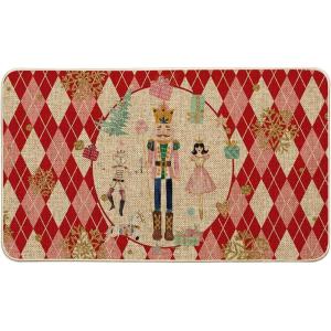 Artoid Mode Pink Diamond Plaid Nutcracker Christmas Doormat, Winter Home Decor Low-Profile Door Mat Floor Mat 17×29 Inch(Red)