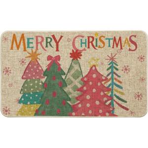Artoid Mode Pink Xmas Trees Merry Christmas Doormat, Winter Xmas Home Decor Low-Profile Switch Rug Door Mat Floor Mat for Indoor Outdoor 17×29 Inch