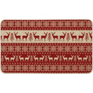 Artoid Mode Red Reindeer Fair Isle Christmas Doormat, Winter Low-Profile Switch Rug Home Decor Door Mat Floor Mat for Outdoor Indoor 17×29 Inch