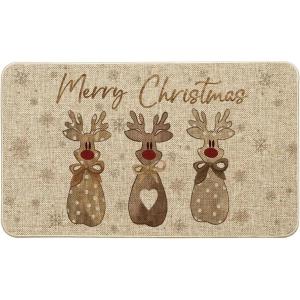 Artoid Mode Snowflakes Wood Reindeer Merry Christmas Doormat, Winter Low-Profile Switch Rug Home Decor Door Mat Floor Mat for Outdoor Indoor 17×29 Inch
