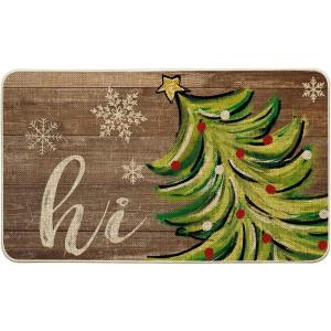 Artoid Mode Wood Hi Xmas Tree Christmas Doormat, Winter Low-Profile Switch Rug Home Decor Door Mat Floor Mat for Outdoor Indoor 17×29 Inch
