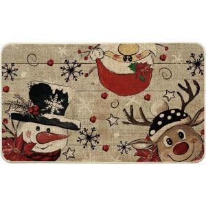 Artoid Mode Wood Snowman Reindeer Santa Christmas Doormat, Winter Low-Profile Switch Rug Home Decor Door Mat Floor Mat for Outdoor Indoor 17×29 Inch