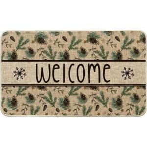 Artoid Mode Xmas Pinecone Star Welcome Christmas Doormat, Winter Low-Profile Switch Rug Home Decor Door Mat Floor Mat for Outdoor Indoor 17×29 Inch