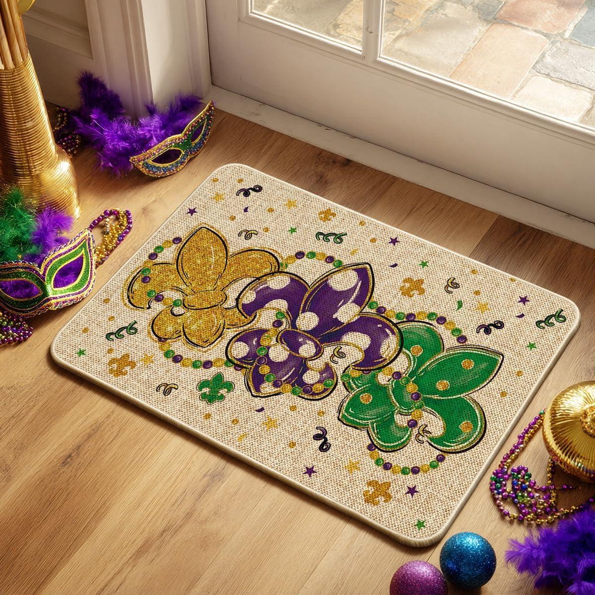 imageArtoid Mode Irises Beads Mardi Gras Doormat Carnival Home Decor LowProfile Switch Rug Door Mat Floor Mat for Indoor Outdoor 17x29 InchBeige