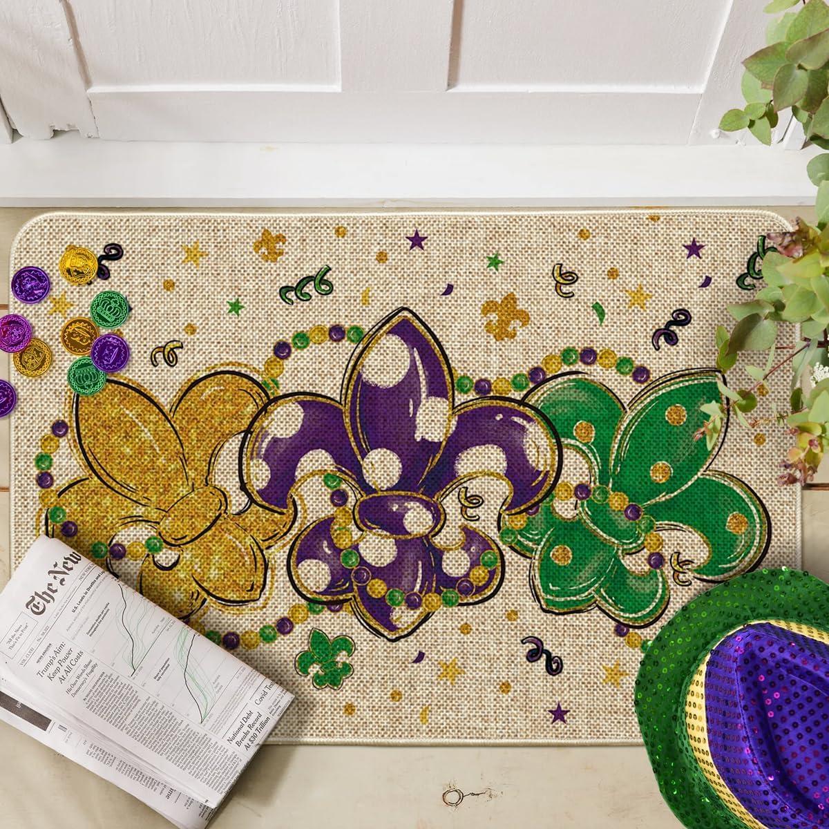 imageArtoid Mode Irises Beads Mardi Gras Doormat Carnival Home Decor LowProfile Switch Rug Door Mat Floor Mat for Indoor Outdoor 17x29 InchBeige