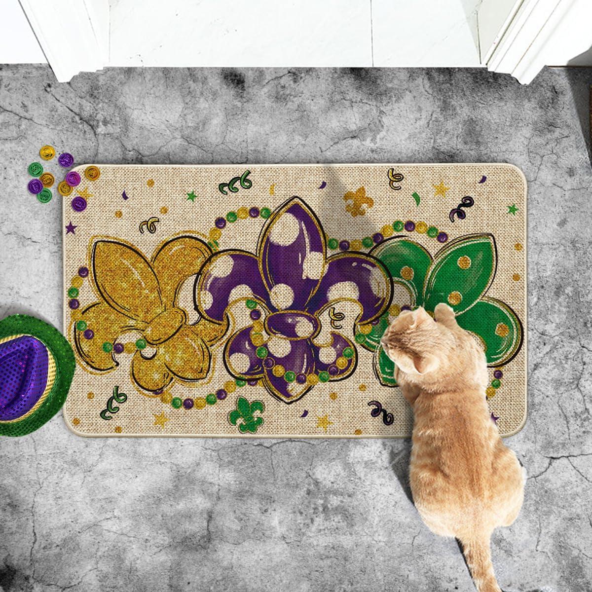 imageArtoid Mode Irises Beads Mardi Gras Doormat Carnival Home Decor LowProfile Switch Rug Door Mat Floor Mat for Indoor Outdoor 17x29 InchBeige