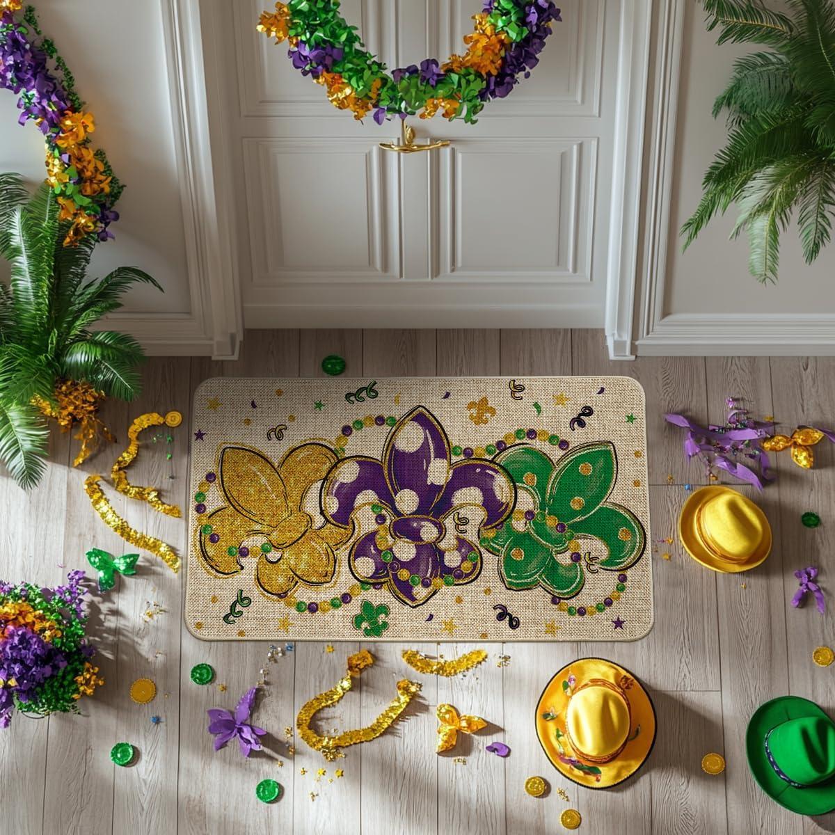 imageArtoid Mode Irises Beads Mardi Gras Doormat Carnival Home Decor LowProfile Switch Rug Door Mat Floor Mat for Indoor Outdoor 17x29 InchBeige