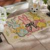 Artoid Mode Colorful Egg Beads Bow Tie Bunny Flower Easter Doormat, Home Decor Low-Profile Switch Rug Door Mat Floor Mat for Indoor Outdoor 17×29 Inch DM086MC(Beige)