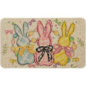 Artoid Mode Colorful Egg Beads Bow Tie Bunny Flower Easter Doormat, Home Decor Low-Profile Switch Rug Door Mat Floor Mat for Indoor Outdoor 17×29 Inch DM086MC(Beige)
