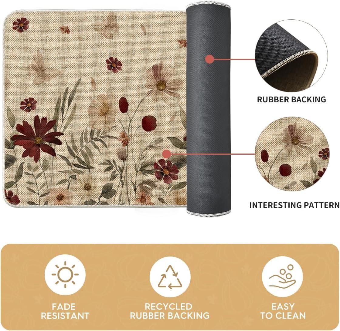 imageArtoid Mode Black Wildflower Leaves Floral Welcome Fall Kitchen Mats Set of 2 Autumn Home Decor LowProfile Kitchen Rugs for Floor  17x29 and 17x47 Inch