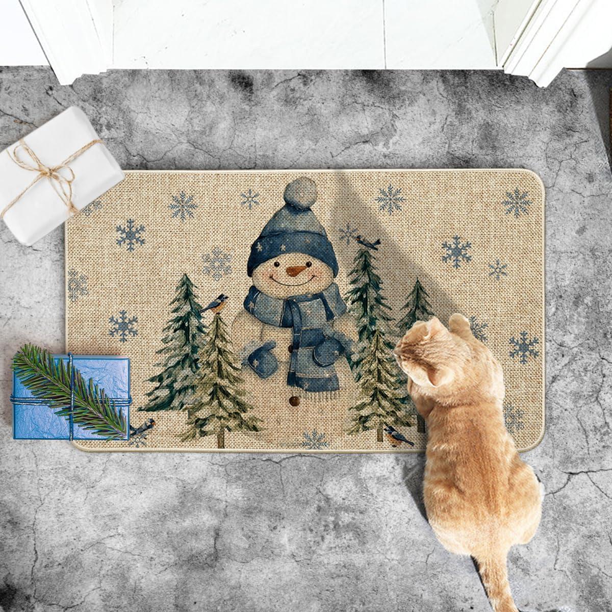 imageArtoid Mode Blue Snowman Xmas Tree Winter Doormat Christmas LowProfile Switch Rug Home Decor Door Mat Floor Mat for Outdoor Indoor 17x29 Inch