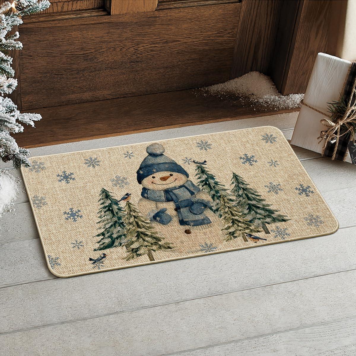 imageArtoid Mode Blue Snowman Xmas Tree Winter Doormat Christmas LowProfile Switch Rug Home Decor Door Mat Floor Mat for Outdoor Indoor 17x29 Inch
