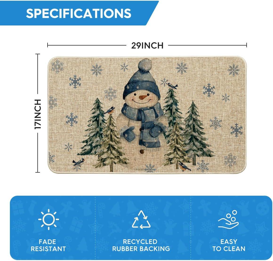 imageArtoid Mode Blue Snowman Xmas Tree Winter Doormat Christmas LowProfile Switch Rug Home Decor Door Mat Floor Mat for Outdoor Indoor 17x29 Inch