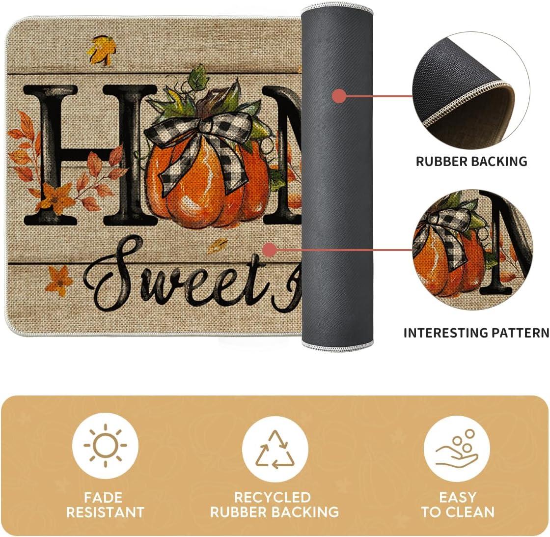 imageArtoid Mode Home Sweet Home Pumpkin Fall Kitchen Mats Set of 2 Autumn Home Decor LowProfile Kitchen Rugs for Floor  17x29 and 17x47 Inch
