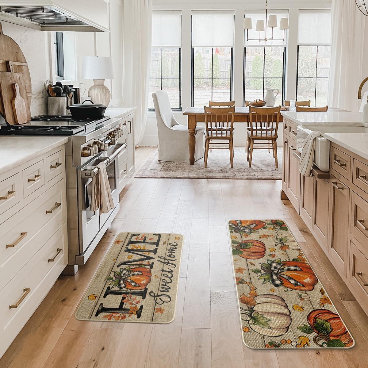 imageArtoid Mode Home Sweet Home Pumpkin Fall Kitchen Mats Set of 2 Autumn Home Decor LowProfile Kitchen Rugs for Floor  17x29 and 17x47 Inch