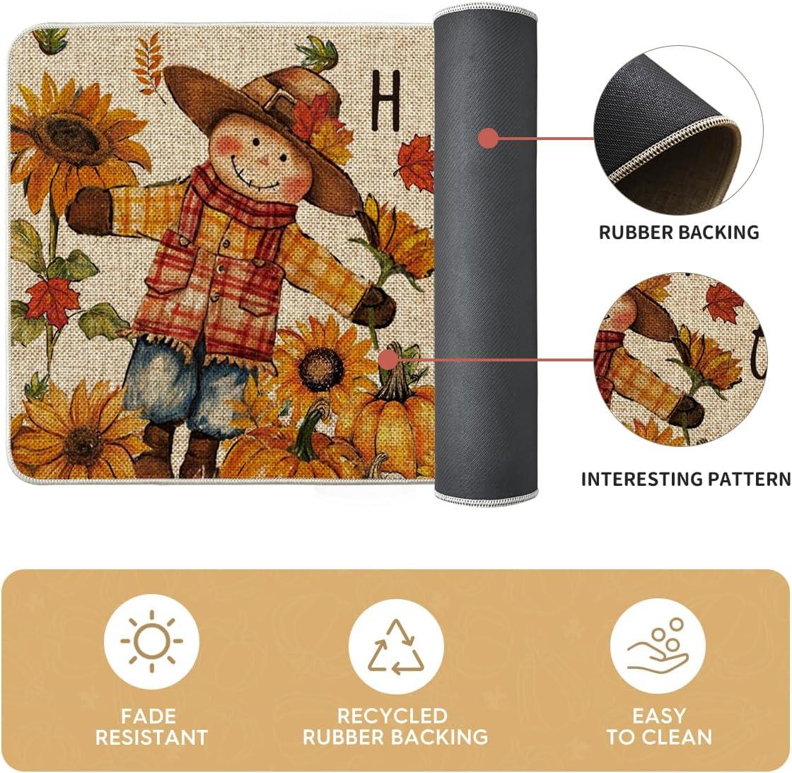imageArtoid Mode Scarecrow Sunflower Happy Fall Kitchen Mats Set of 2 Autumn Home Decor LowProfile Kitchen Rugs for Floor  17x29 and 17x47 Inch