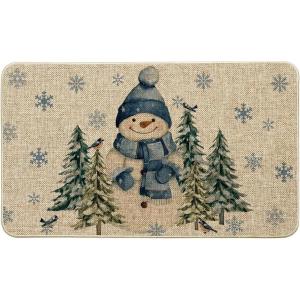 Artoid Mode Blue Snowman Xmas Tree Winter Doormat, Christmas Low-Profile Switch Rug Home Decor Door Mat Floor Mat for Outdoor Indoor 17×29 Inch