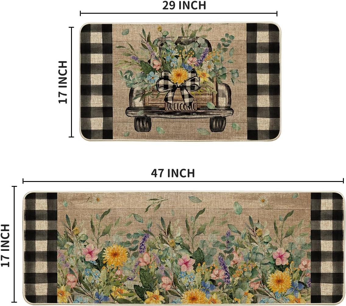 imageArtoid Mode Truck Flowers Spring Kitchen Mats Set of 2 Summer Home Decor LowProfile Kitchen Rugs for Floor 17x29 and 17x47 Inch