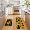 Artoid Mode Black Bee Sunflower Daisy Home Spring Kitchen Mats Set of 2, Summer Home Decor Low-Profile Kitchen Rugs for Floor – 17×29 and 17×47 Inch(Black)