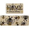 Artoid Mode Yellow Bee Home Sweet Home Spring Kitchen Mats Set of 2, Summer Home Decor Low-Profile Kitchen Rugs for Floor – 17×29 and 17×47 Inch(Beige)