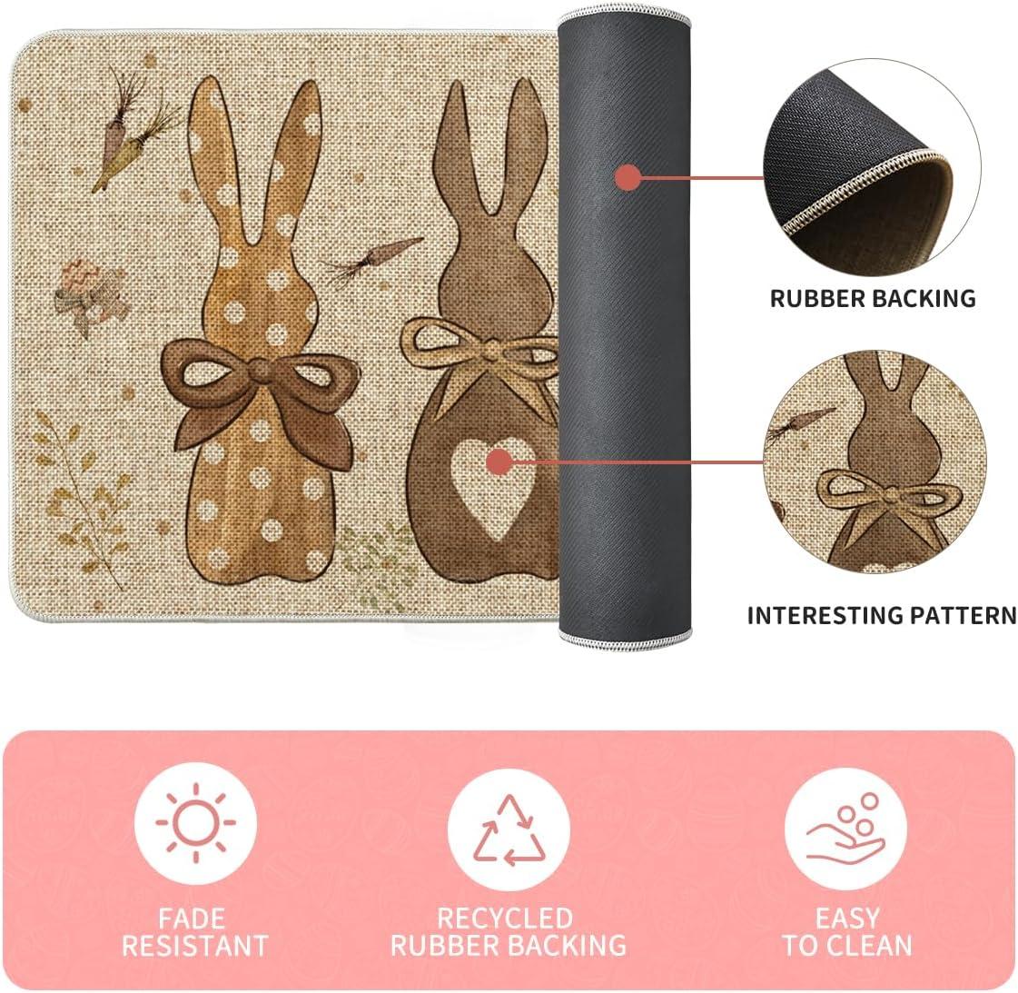 imageArtoid Mode Wood Carrots Rabbit Bunny Easter Kitchen Mats Set of 2 Spring Home Decor LowProfile Kitchen Rugs for Floor 17x29 and 17x47 InchWood