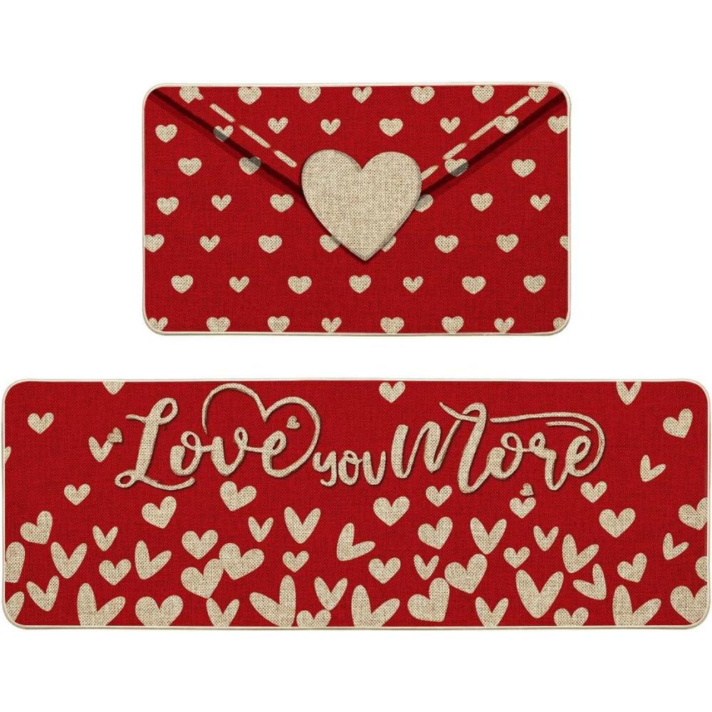 imageArtoid Mode Envelope Love You More Heart Kitchen Mats Set of 2 Home Decor LowProfile Kitchen Rugs for Floor  17x29 and 17x47 Inch