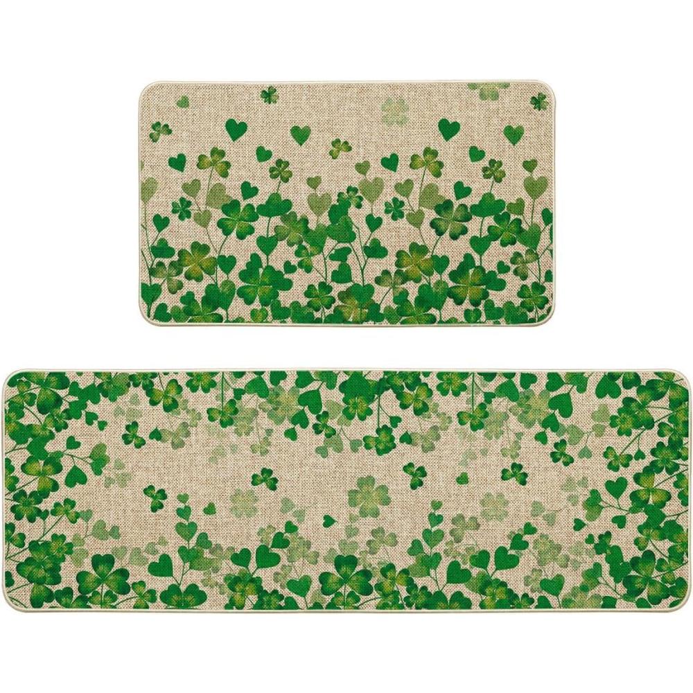 imageArtoid Mode Shamrock Clover St Patricks Day Kitchen Mats Set of 2 Home Decor LowProfile Kitchen Rugs for Floor  17x29 and 17x47 Inch