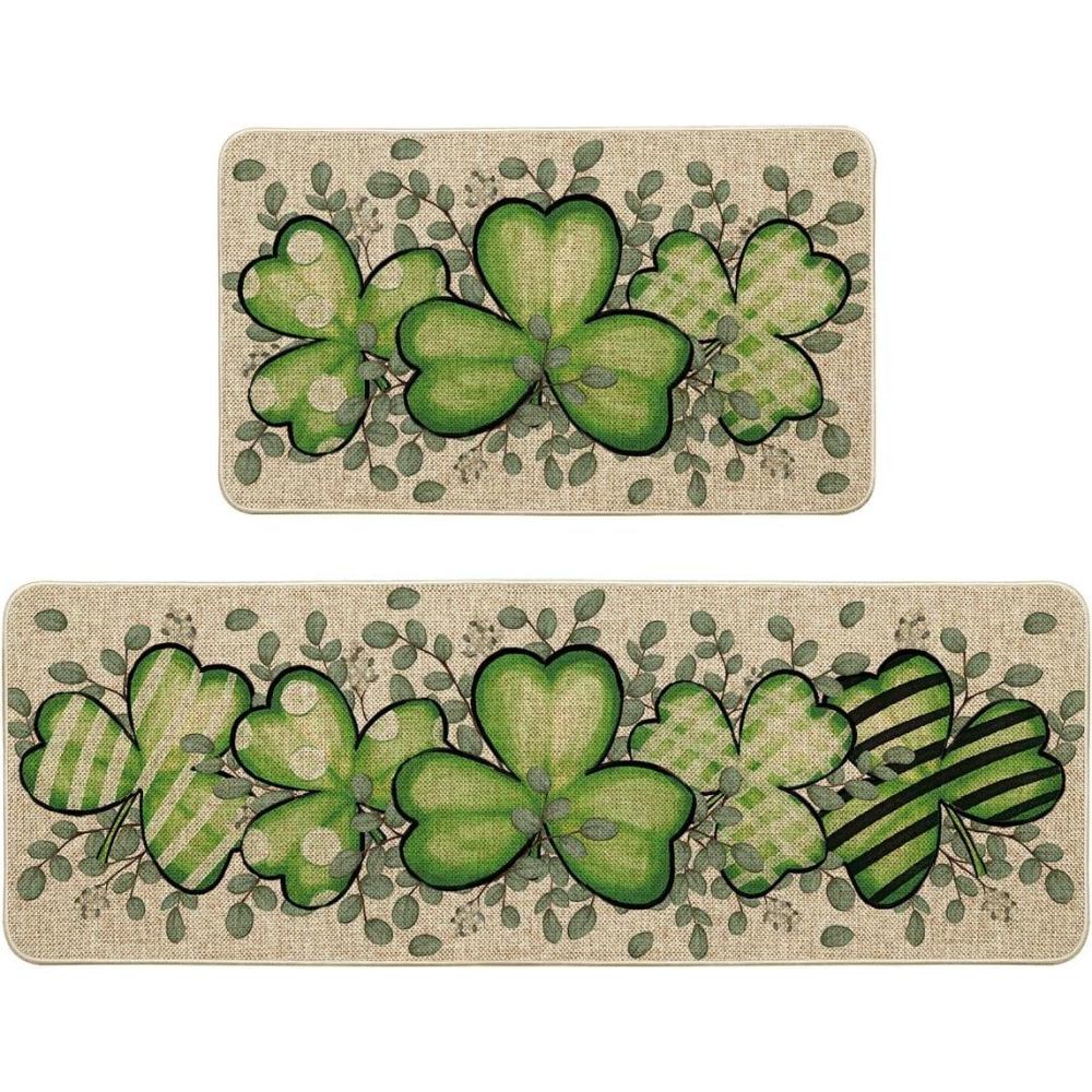 imageArtoid Mode Shamrock Eucalyptus St Patricks Day Kitchen Mats Set of 2 Home Decor LowProfile Kitchen Rugs for Floor  17x29 and 17x47 InchBeige