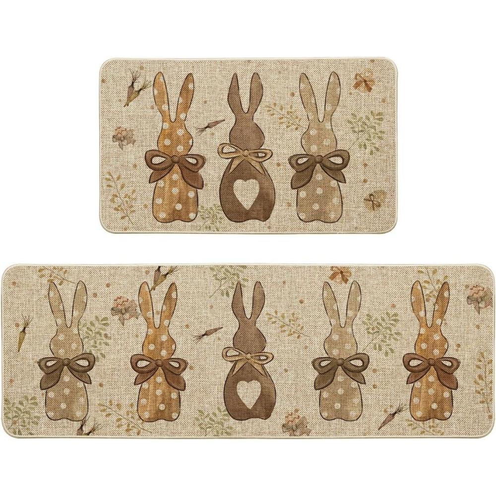 imageArtoid Mode Wood Carrots Rabbit Bunny Easter Kitchen Mats Set of 2 Spring Home Decor LowProfile Kitchen Rugs for Floor  17x29 and 17x47 InchWood