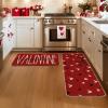Artoid Mode Red Black Love Heart Hello Valentine’s Kitchen Mats Set of 2, Home Decor Low-Profile Kitchen Rugs for Floor – 17×29 and 17×47 Inch(Red / Black)