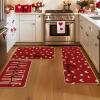 Artoid Mode Red Black Love Heart Hello Valentine’s Kitchen Mats Set of 2, Home Decor Low-Profile Kitchen Rugs for Floor – 17×29 and 17×47 Inch(Red)