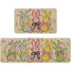 Artoid Mode Bow Tie Bunny Egg Beads Wood Easter Kitchen Mats Set of 2, Spring Home Decor Low-Profile Kitchen Rugs for Floor – 17×29 and 17×47 Inch(Beige)