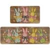Artoid Mode Bow Tie Bunny Egg Beads Wood Easter Kitchen Mats Set of 2, Spring Home Decor Low-Profile Kitchen Rugs for Floor – 17×29 and 17×47 Inch(Brown)