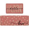 Artoid Mode Red Black Love Heart Hello Valentine’s Kitchen Mats Set of 2, Home Decor Low-Profile Kitchen Rugs for Floor – 17×29 and 17×47 Inch(Pink)