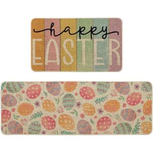 Artoid Mode Colorful Eggs Happy Easter Kitchen Mats Set of 2, Spring Home Decor Low-Profile Kitchen Rugs for Floor – 17×29 and 17×47 Inch(Colorful)