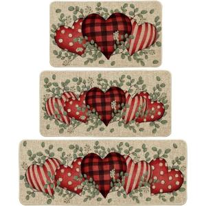 Artoid Mode Eucalyptus Love Heart Valentine’s Decorative Kitchen Mats Set of 2, Home Party Low-Profile Home Kitchen Rugs – 17×29 and 17×47 Inch(Beige)