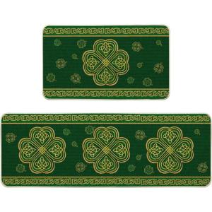 Artoid Mode Gold Coin Shamrock St. Patrick’s Day Kitchen Mats Set of 2, Home Decor Low-Profile Kitchen Rugs for Floor – 17×29 and 17×47 Inch